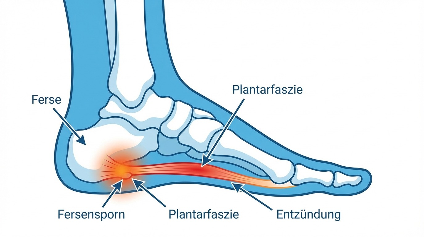 Anatomie der Plantarfasziitis — Entzündung der Fußsohlensehne am Fersenansatz mit Fersensporn