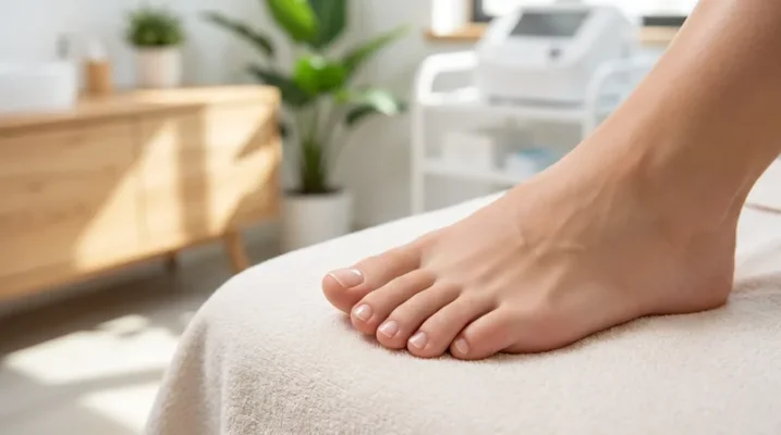 Gesunde gepflegte Fußnägel nach professioneller Nagelpilzbehandlung