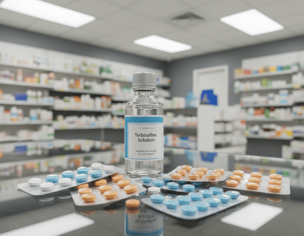 A close-up composition featuring a variety of systemic therapy medications and tablets designed for treating toenail fungus. In the foreground, neatly organized blister packs containing colorful tablets, a few open with tablets slightly spilling out. The middle layer showcases a sleek bottle of systemic medication, beautifully reflected against a polished surface. In the background, a softly blurred pharmacy environment, equipped with shelves of herbal remedies and medical supplies, enhancing the context. The lighting is bright and clinical, resembling a pharmacy, with a focus on the products and their vibrant colors. The atmosphere is professional and informative, inviting the viewer to learn more about contemporary treatment options for nail fungus without any distractions or embellishments. A close-up composition featuring a variety of systemic therapy medications and tablets designed for treating toenail fungus. In the foreground, neatly organized blister packs containing colorful tablets, a few open with tablets slightly spilling out. The middle layer showcases a sleek bottle of systemic medication, beautifully reflected against a polished surface. In the background, a softly blurred pharmacy environment, equipped with shelves of herbal remedies and medical supplies, enhancing the context. The lighting is bright and clinical, resembling a pharmacy, with a focus on the products and their vibrant colors. The atmosphere is professional and informative, inviting the viewer to learn more about contemporary treatment options for nail fungus without any distractions or embellishments.